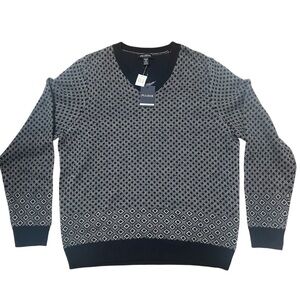 Jos. A. Bank Navy Blue Geometric Sweater Wool Blend Sweater Tailored Fit XXL